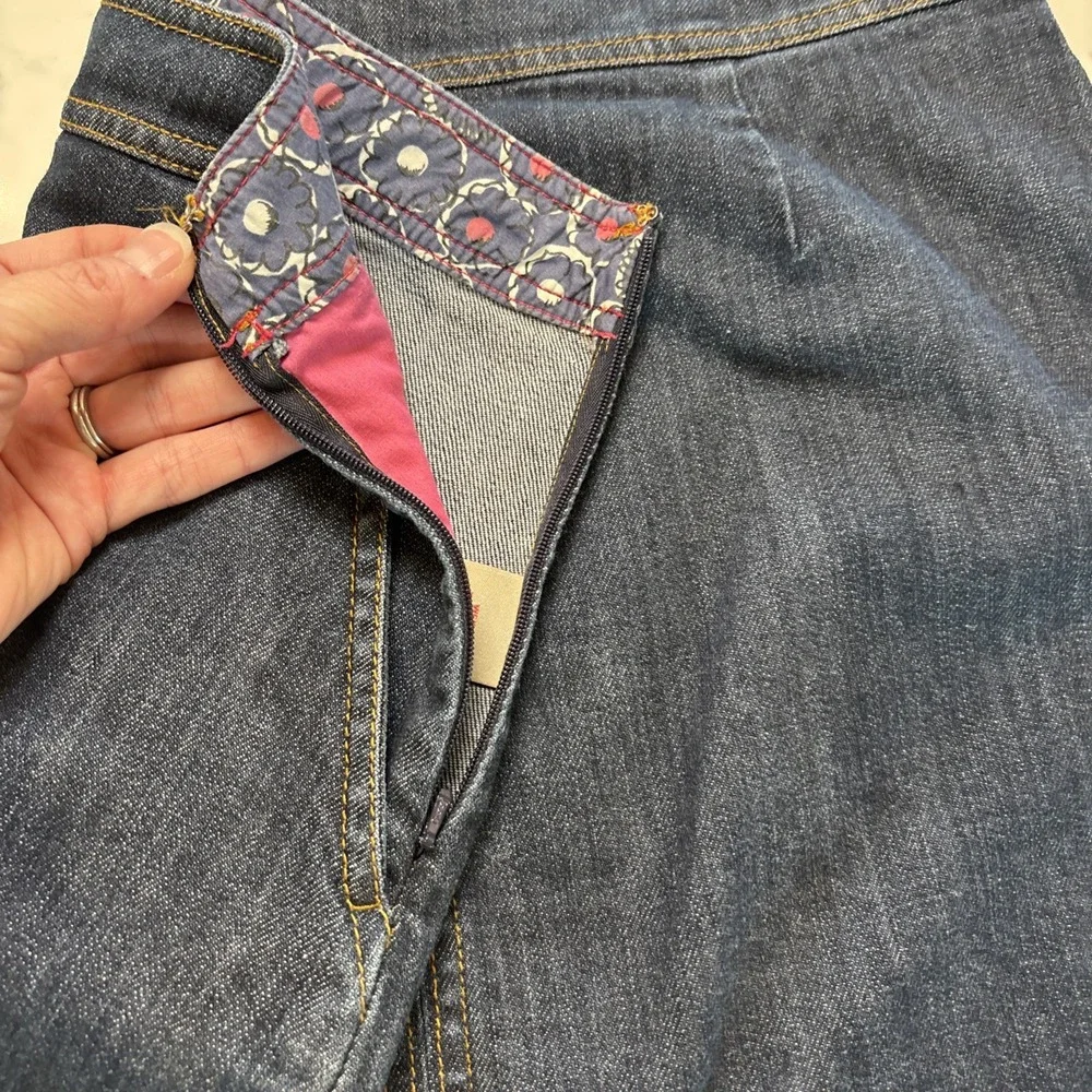 Boden A-Line Knee Length Side Zippered Denim Skirt Pockets Boho Peasant Size 8 - Picture 8 of 8